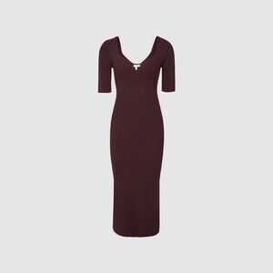 Reiss Olivia Sweetheart Neck Ribbed Midi Dress Women’s Small EUC Burgundy